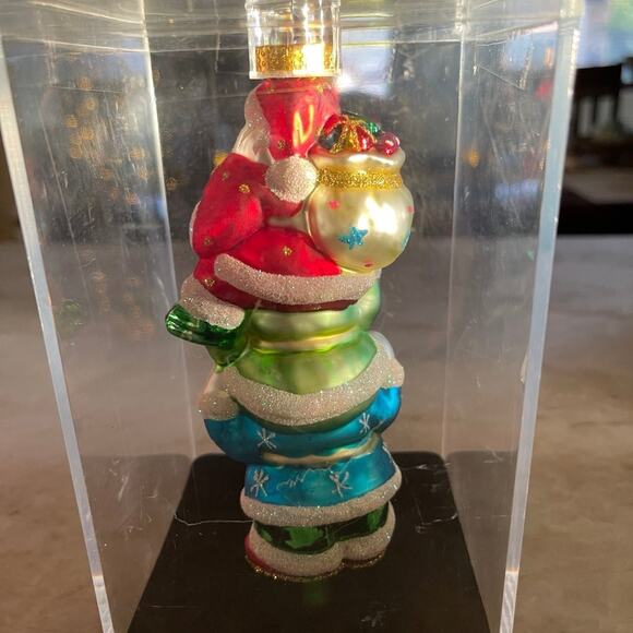 Vintage handcrafted blown glass triple Santa’s ornament new in box 2004 - Picture 2 of 11